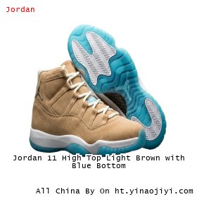 Jordan 11 High Top Light Brown with Blue Bottom
