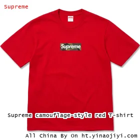 Supreme camouflage-style red T-shirt