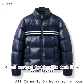 Gucci striped fashionable dark blue down jacket