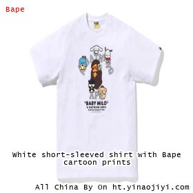 White short-sleeved shirt with Bape cartoon prints