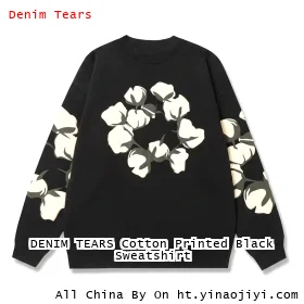 DENIM TEARS Cotton Printed Black Sweatshirt