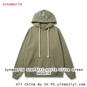 SynaWorld Graffiti-style Olive Green Hoodie