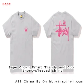 Bape Crown Print Trendy and Cool Short-sleeved Shirt