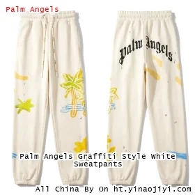 Palm Angels Graffiti Style White Sweatpants