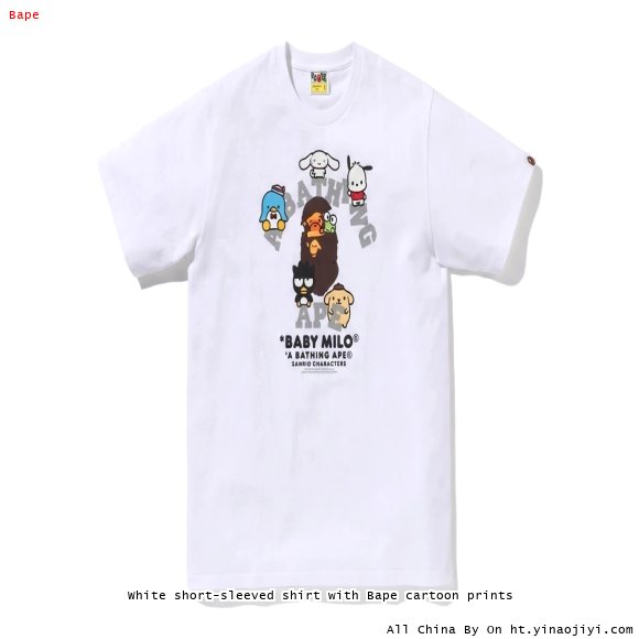 White short-sleeved shirt with Bape cartoon prints