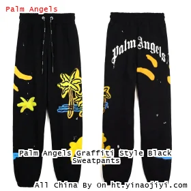Palm Angels Graffiti Style Black Sweatpants