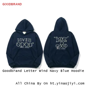 Goodbrand Letter Wind Navy Blue Hoodie