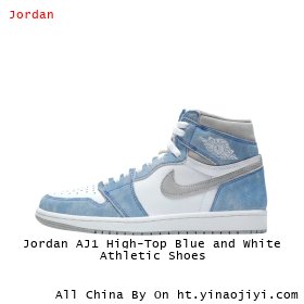 Jordan AJ1 High-Top Blue and White Athletic Shoes