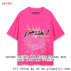 Sp5der Spider Web Print Trendy and Cool Rose Red T-shirt