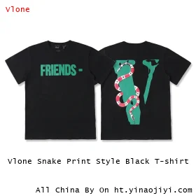 Vlone Snake Print Style Black T-shirt
