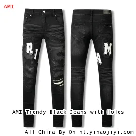 AMI Trendy Black Jeans with Holes