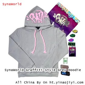 SynaWorld Graffiti-style Grey Hoodie
