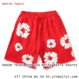 DENIM TEARS Red and White Retro Shorts