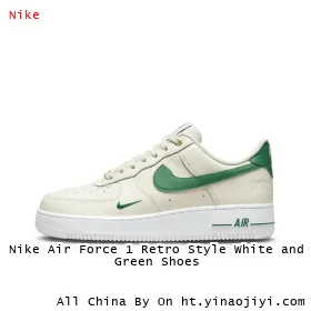Nike Air Force 1 Retro Style White and Green Shoes