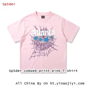 Sp5der cobweb print pink T-shirt