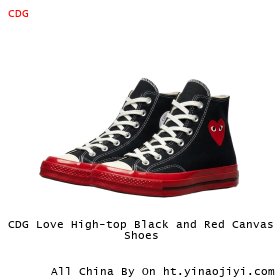 CDG Love High-top Black and Red Canvas Shoes