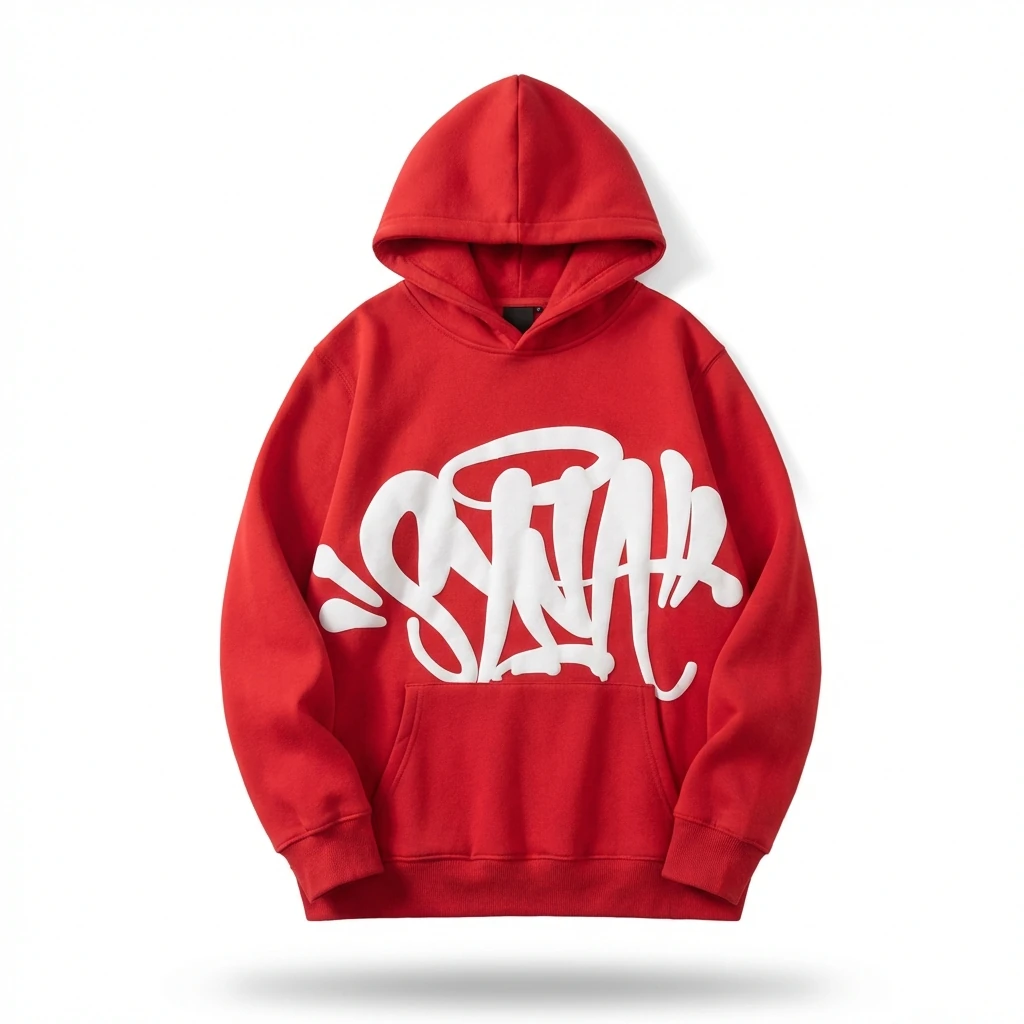 SynaWorld graffiti-style red hoodie