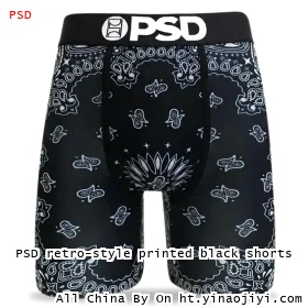PSD retro-style printed black shorts