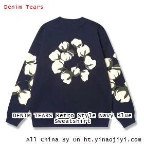 DENIM TEARS Retro Style Navy Blue Sweatshirt