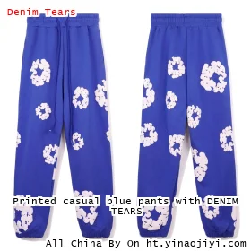 Printed casual blue pants with DENIM TEARS