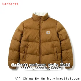 Carhartt workwear style khaki cotton-padded jacket