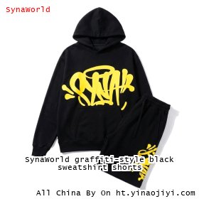 SynaWorld graffiti-style black sweatshirt shorts