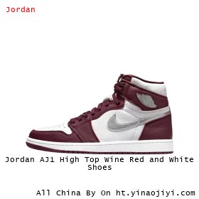 Jordan AJ1 High Top Wine Red and White Shoes