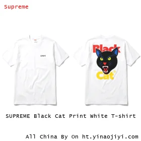 SUPREME Black Cat Print White T-shirt