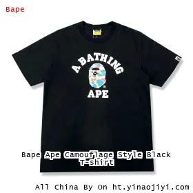 Bape Ape Camouflage Style Black T-shirt
