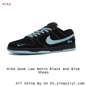 Nike Dunk Low Retro Black and Blue Shoes