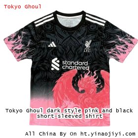 Tokyo Ghoul dark style pink and black short-sleeved shirt