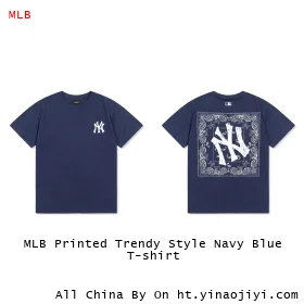 MLB Printed Trendy Style Navy Blue T-shirt