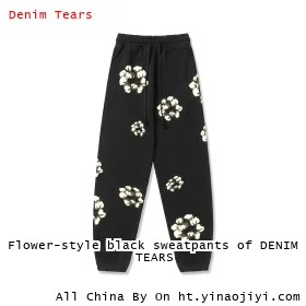 Flower-style black sweatpants of DENIM TEARS