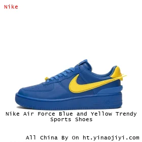 Nike Air Force Blue and Yellow Trendy Sports Shoes