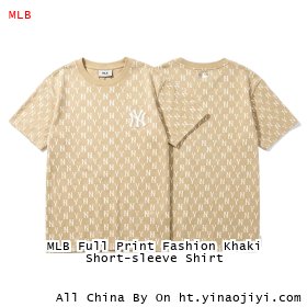 MLB Full Print Fashion Khaki Short-sleeve Shirt