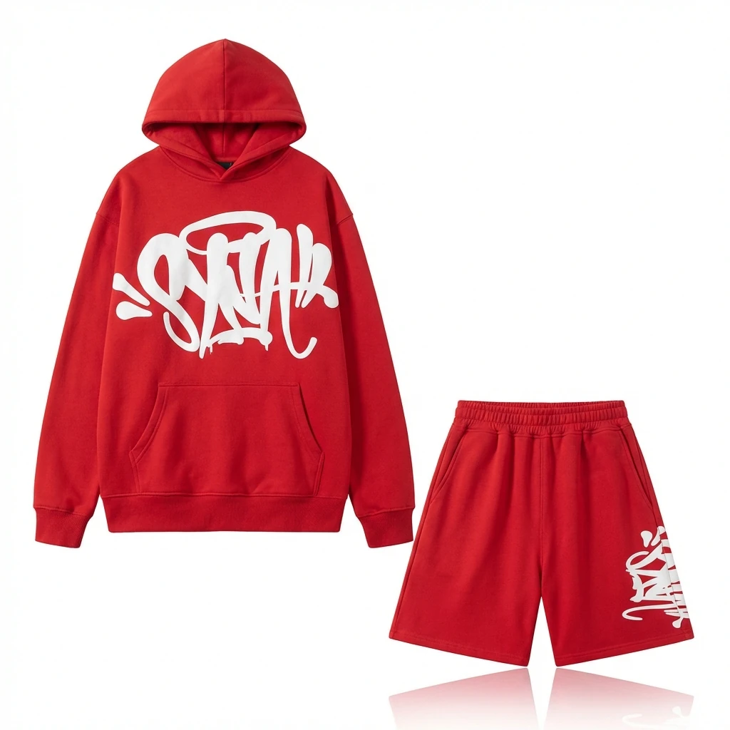 SynaWorld Graffiti-style Red Sweatshirt Set