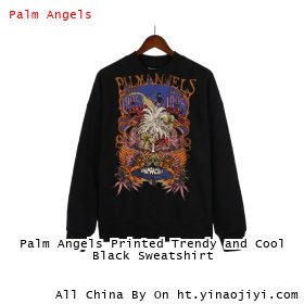 Palm Angels Printed Trendy and Cool Black Sweatshirt