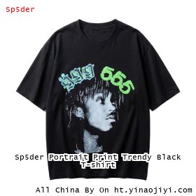 Sp5der Portrait Print Trendy Black T-shirt