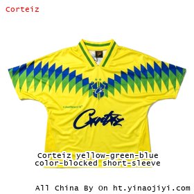 Corteiz yellow-green-blue color-blocked short-sleeve