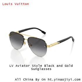 LV Aviator Style Black and Gold Sunglasses
