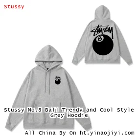 Stussy No.8 Ball Trendy and Cool Style Grey Hoodie