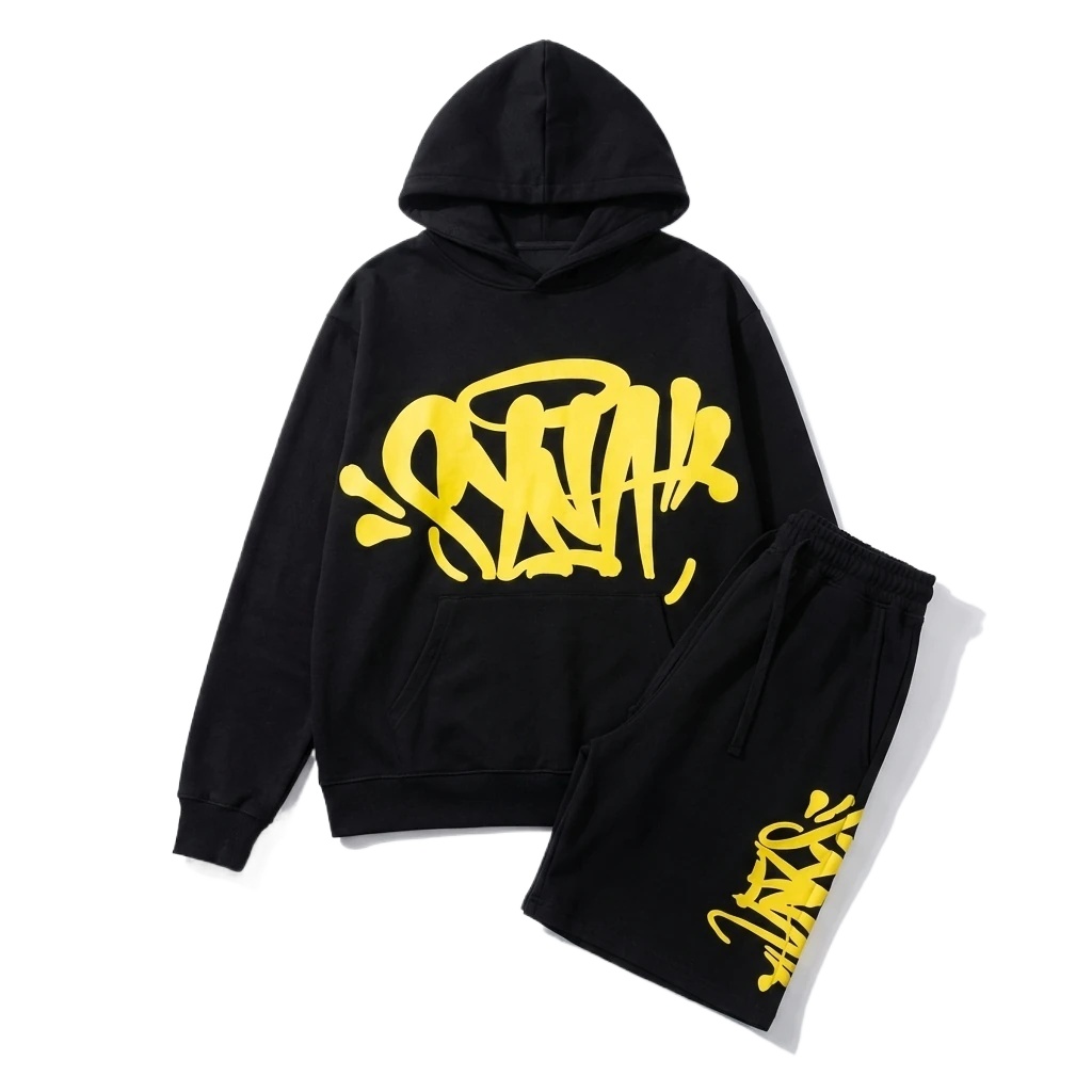 SynaWorld graffiti-style black sweatshirt shorts