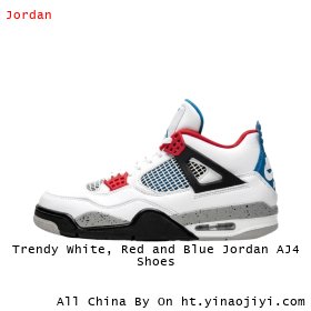 Trendy White, Red and Blue Jordan AJ4 Shoes