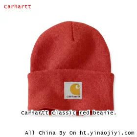 Carhartt classic red beanie.