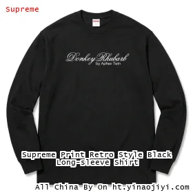 Supreme Print Retro Style Black Long-sleeve Shirt