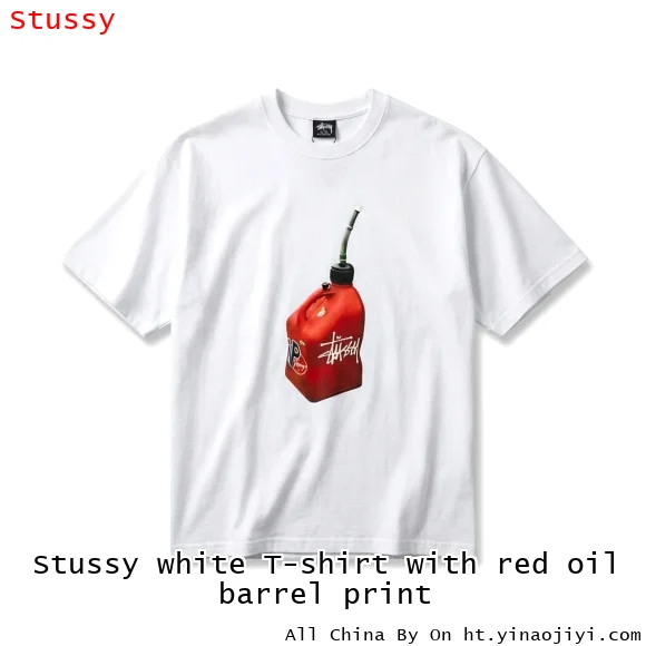 Stussy white T-shirt with red oil barrel print