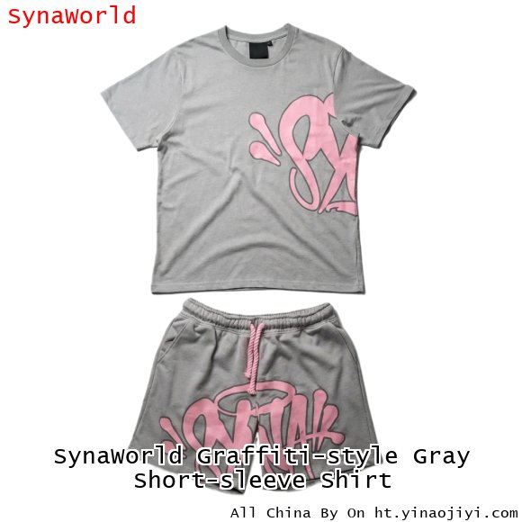 SynaWorld Graffiti-style Gray Short-sleeve Shirt