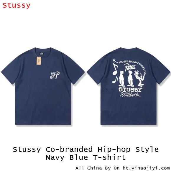 Stussy Co-branded Hip-hop Style Navy Blue T-shirt