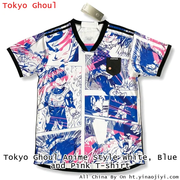Tokyo Ghoul Anime Style White, Blue and Pink T-shirt
