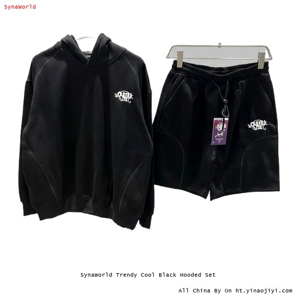 SynaWorld Trendy Cool Black Hooded Set